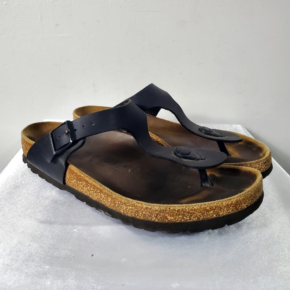 👡Birkenstock Gizeh Nubuck Leather Black Cork Sandals sz 39